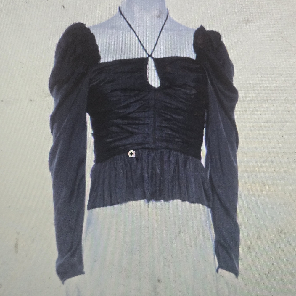 Ulla Johnson Black Halterneck Ruched Long Sleeve Top Sz. 2